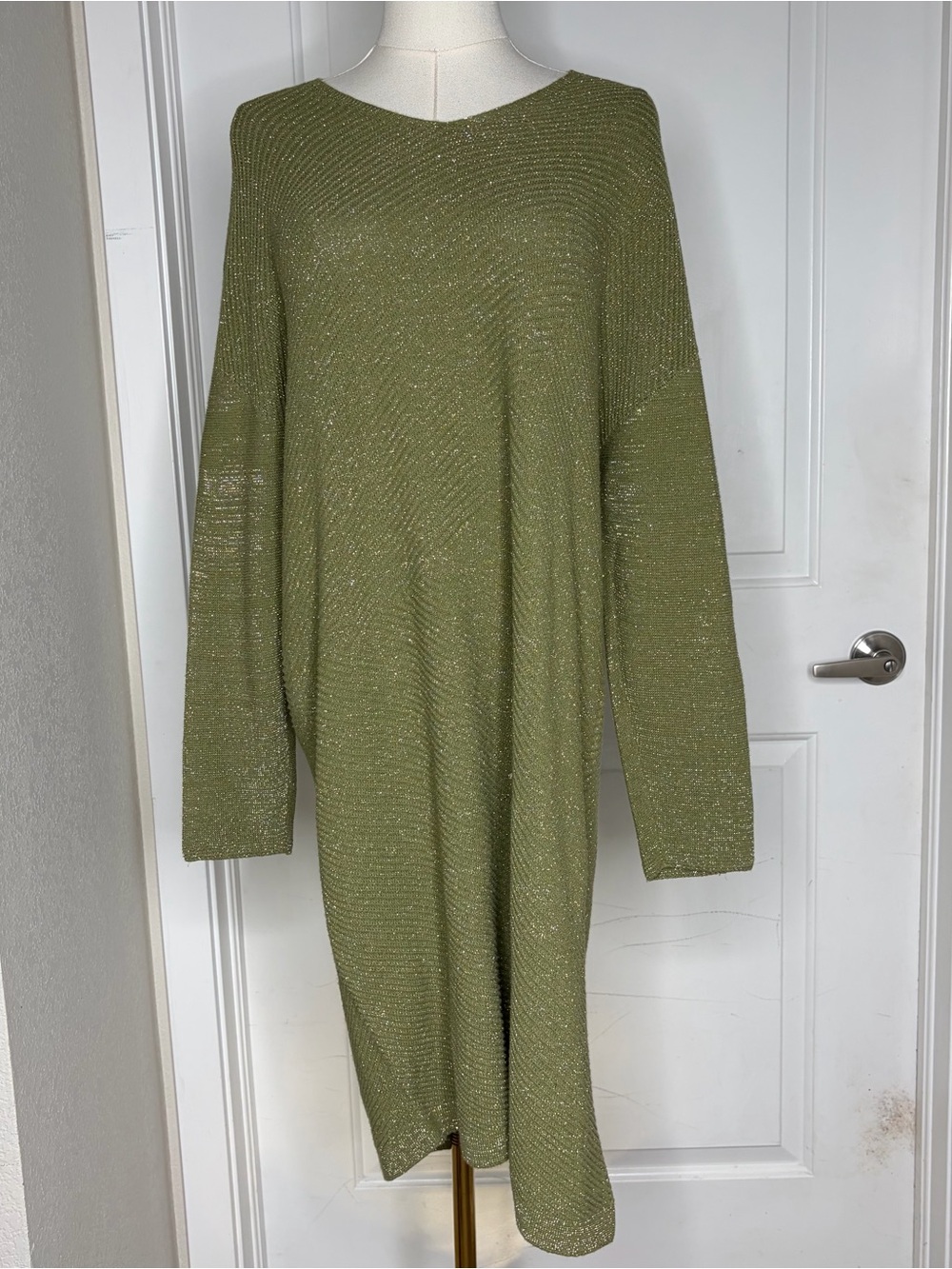 Chalayan Green Knit Sparkly Maxi Dress Retro Boho Designer Earth Fairy Size M